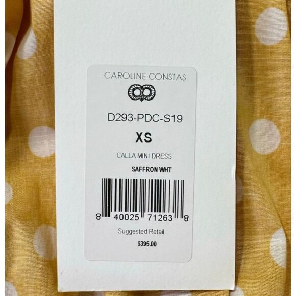 NWT Caroline Constas Calla Polka Dot Puff Sleeve Mini Dress Yellow White Size XS - Picture 9 of 11